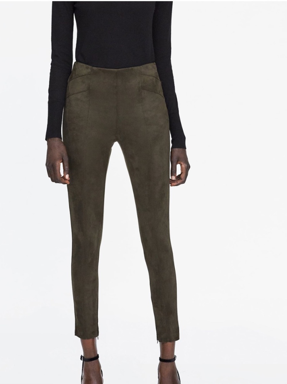 Zara Olive Suede-Look Slim Ankle Pants - Women